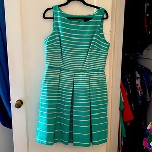 Green and white pleated dress